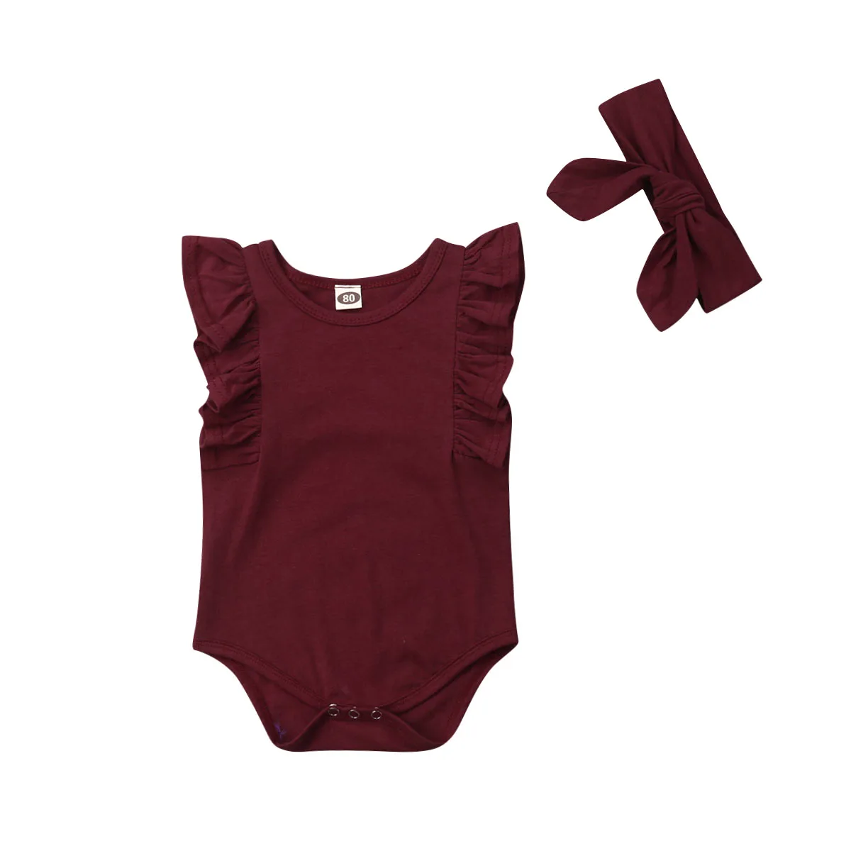 

Pudcoco Summer Newborn Baby Girl Ruffle Sleeveless Solid Bodysuit Jumpsuit Headband Cotton Kids Outfit Sunsuit 0-24M