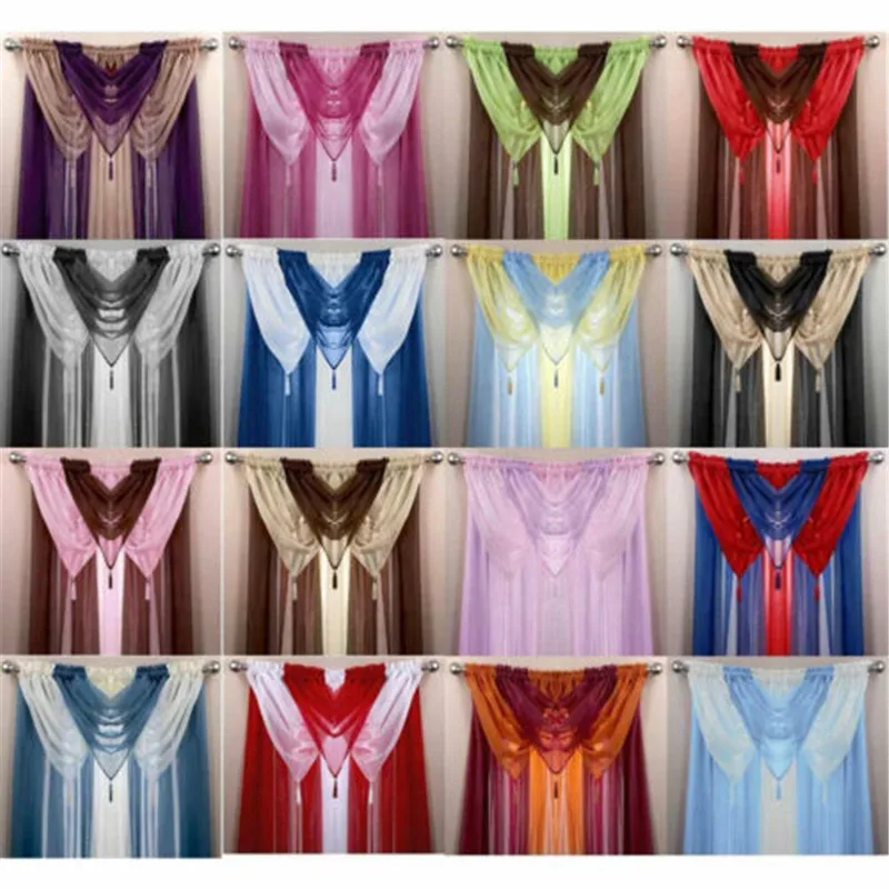 Новые Красочные занавески с кисточками s Swag Pelmet Valance сетчатые вуаль 15 цветов