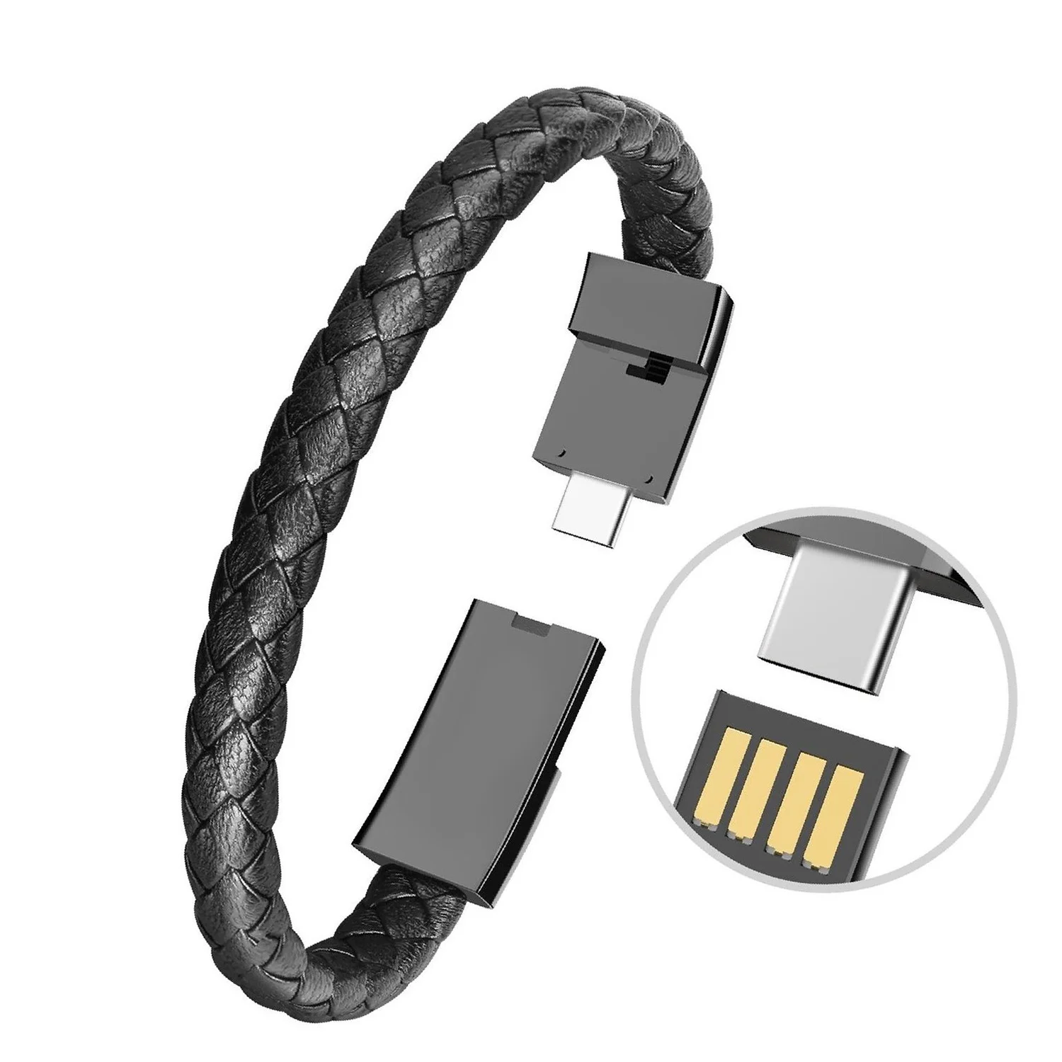 Cable Durable Leather Bracelet Charging Data Braided Wristband | Электроника