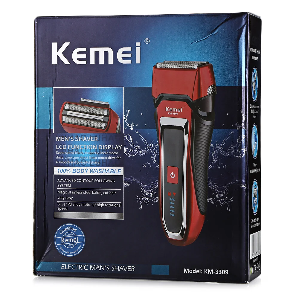 Kemei KM 3309 полностью моющиеся мужские электробритва 3 3D плавающее лезвие