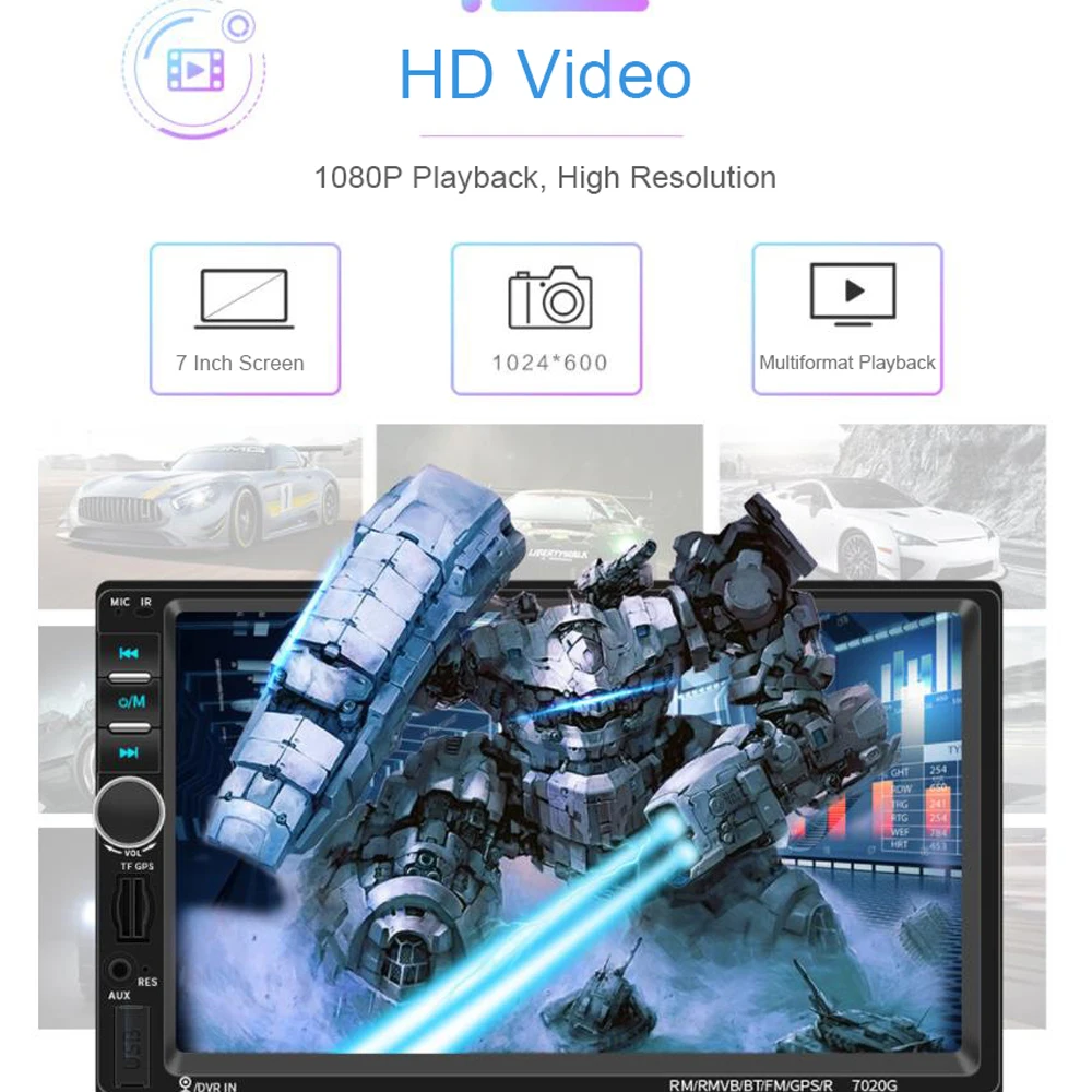 Автомагнитола HEVXM 7020G 7 дюймов 1 DIN сенсорный экран 1024*600 DVD MP5 видеоплеер + задняя