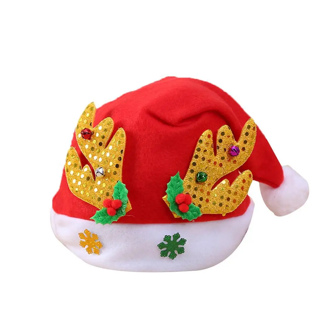 Stylish Christmas Party Adult Elk Sequins Decoration Red Gold Green Hat |