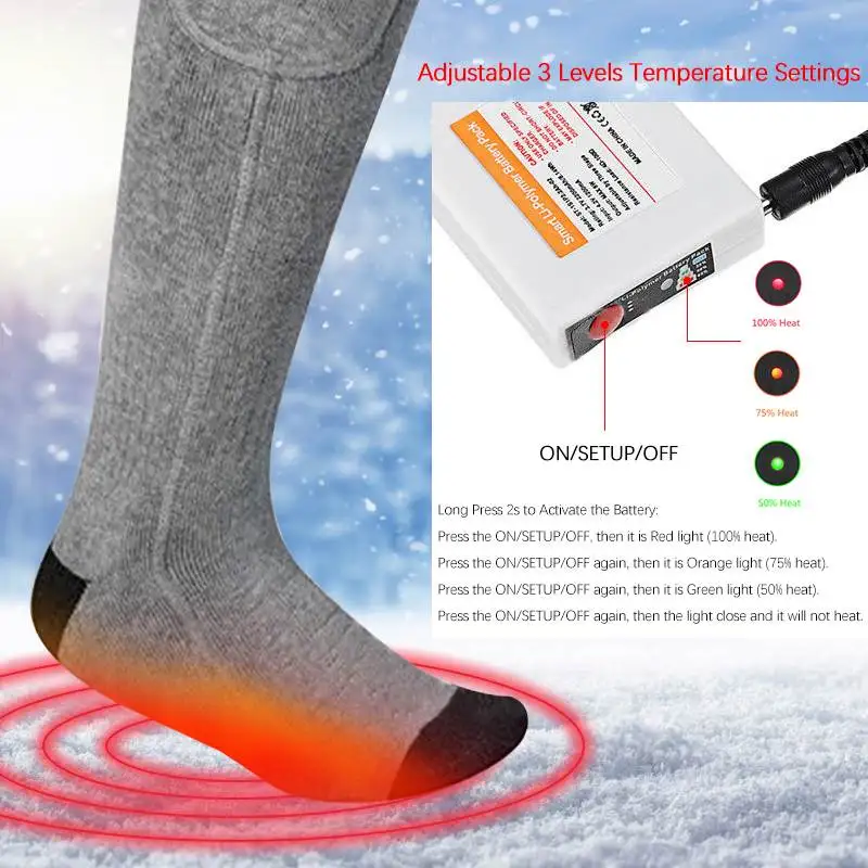 Уличные теплые хлопковые носки унисекс с подогревом перезаряжаемые Зимние гетры