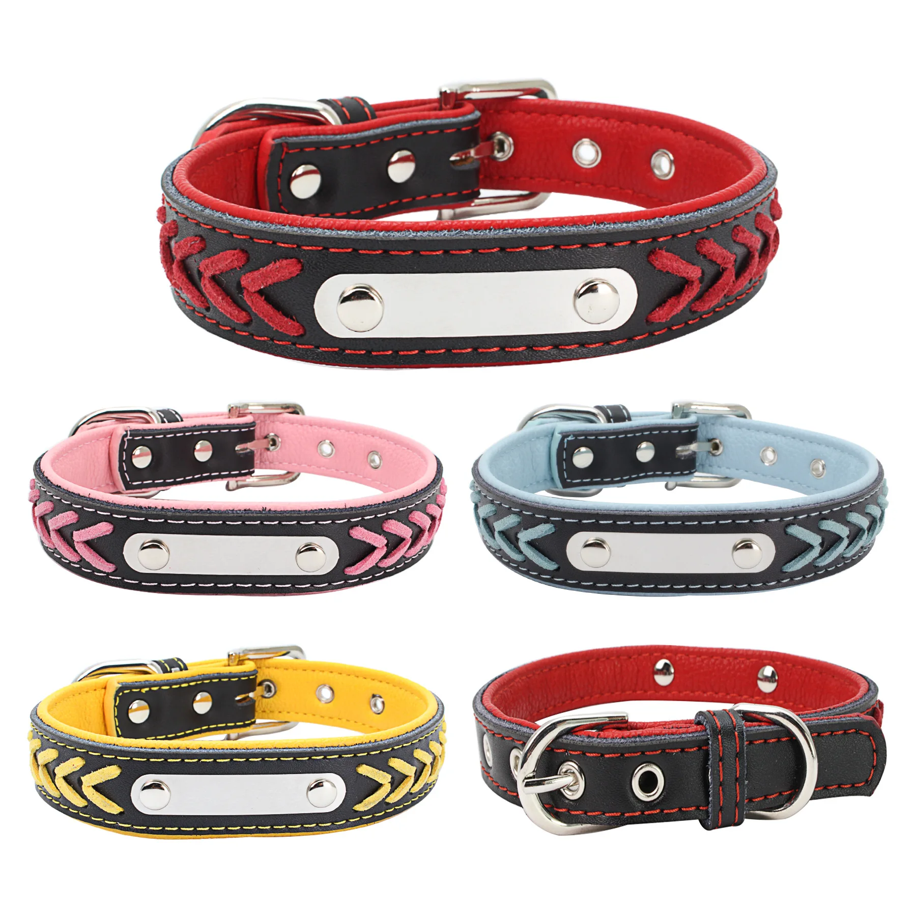 

1Pcs Multicolor Durable Leather Dog Collar With Stainless Steel Tag Adjustable Collars For Small Medium Dog Cat Pet Accessories