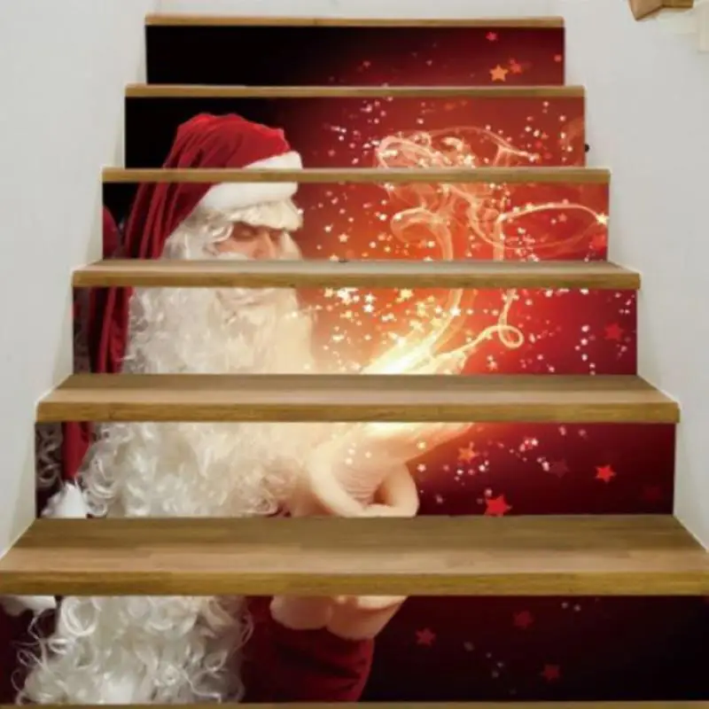 

JX-LCLYL 6pcs Christmas 3D Santa Claus Self-adhesive Stair Stickers Xmas Home Decor PVC