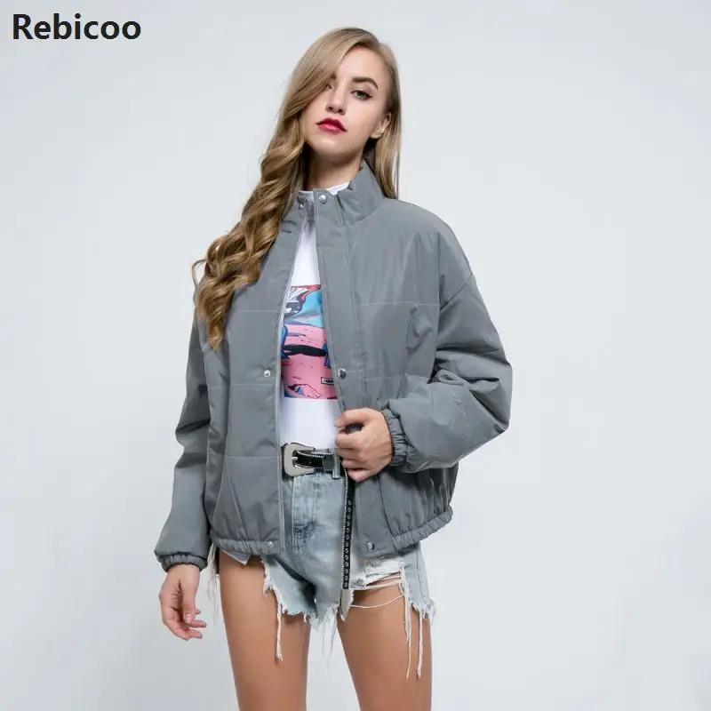 Зимнее модное светоотражающее короткое теплое Женское пальто куртки Короткая