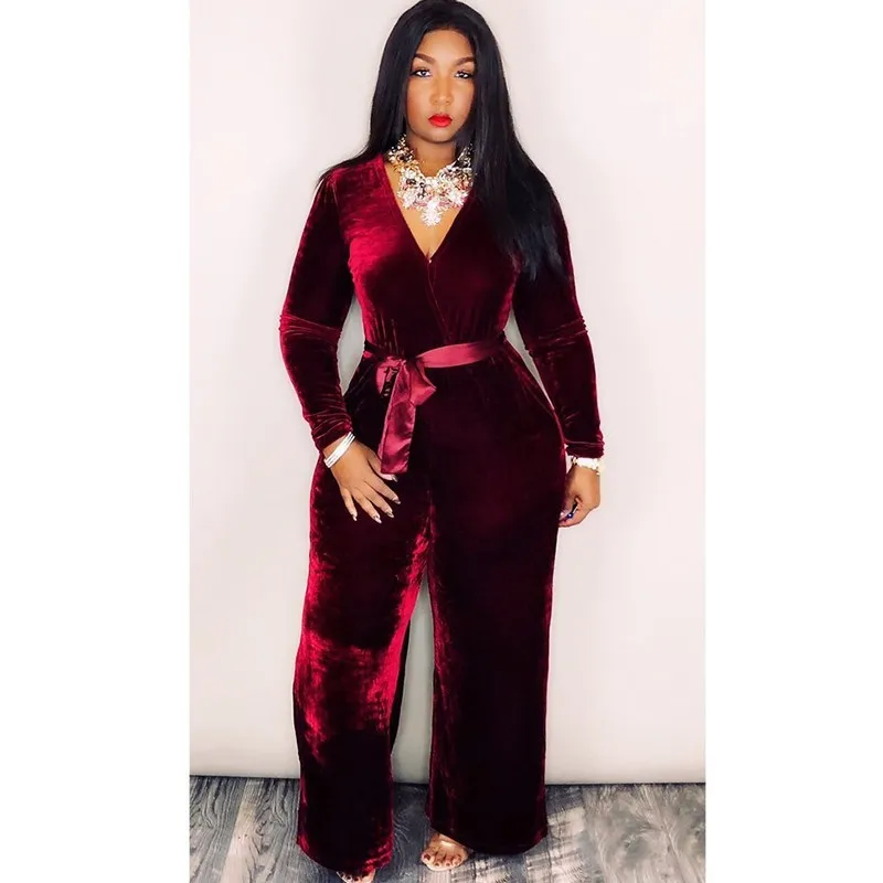 MUXU red fashion sexy elegant long jumpsuit macacao feminino bodysuit women rompers womens velvet body mujer streetwear | Женская одежда