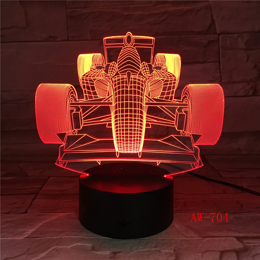 Светодиодный ночник 7 цветов изменяющийся 3D F1 гоночный автомобиль моделирование