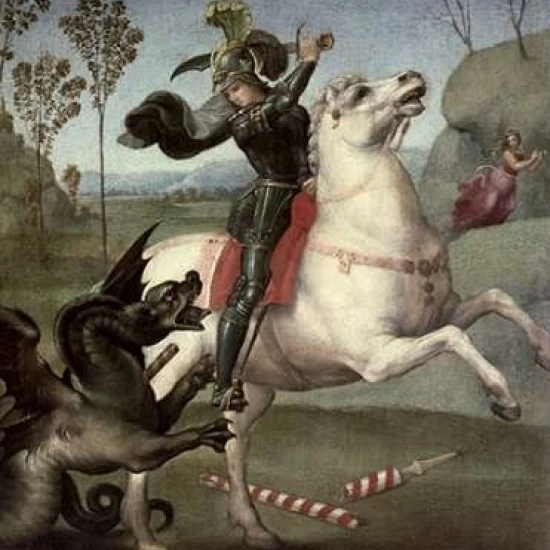 Сент-Джордж Fighting The плакат с драконом Print by Raphael (10x12) | Дом и сад
