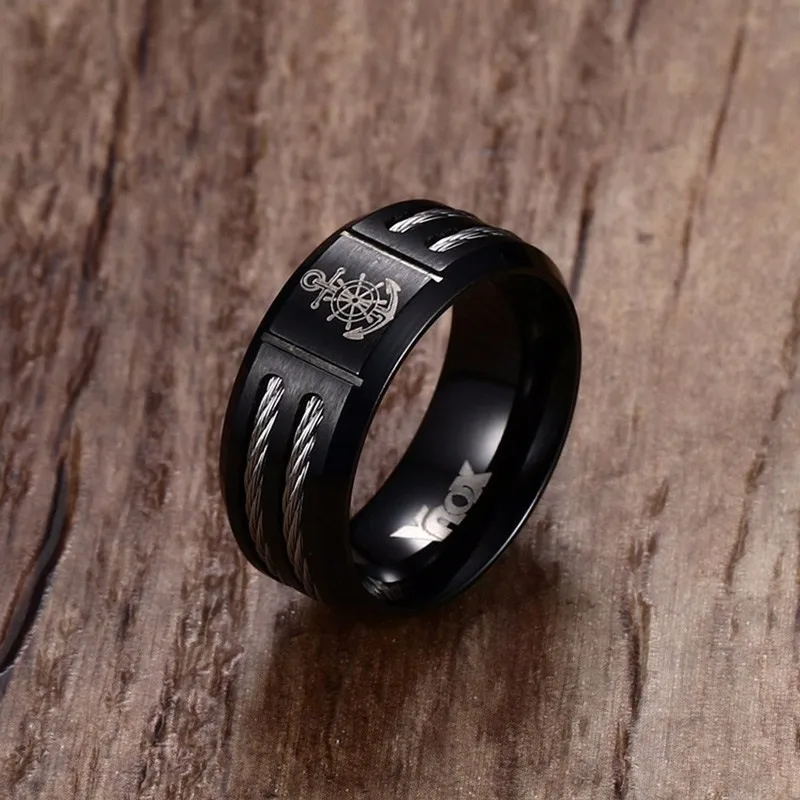 Dropship Sailor Anchor Rudder Turkish Black Men Ring in Stainless Steel Wedding Band | Украшения и аксессуары