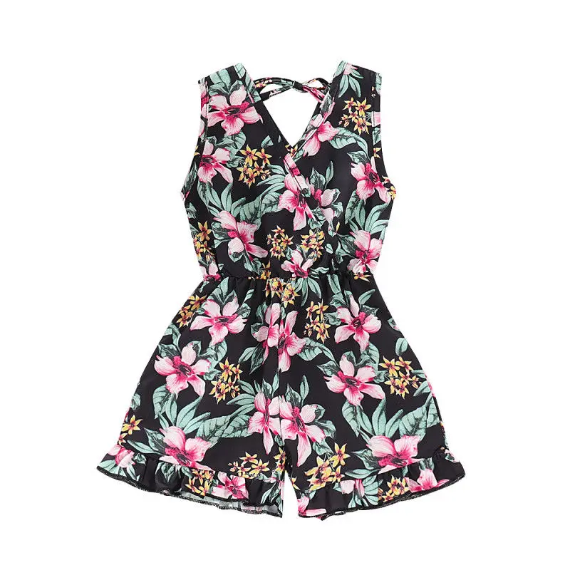 Жилетка с цветочным рисунком для маленьких девочек Комбинезон Короткие штаны