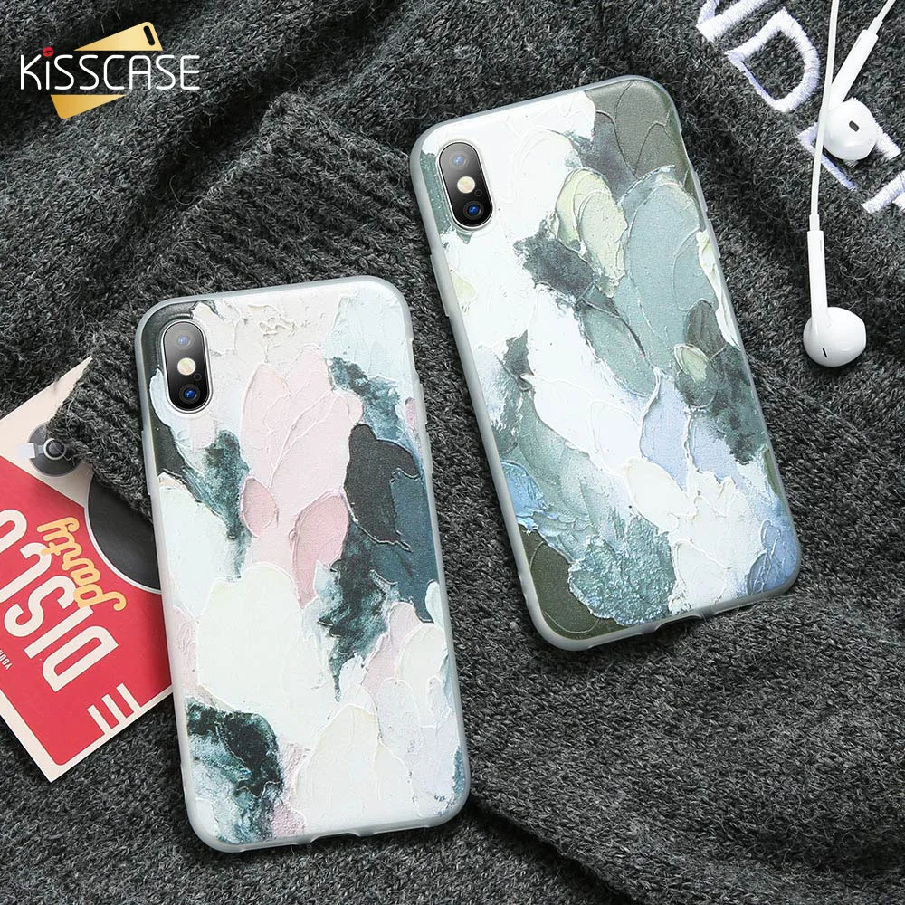 KISSCASE Oil Painting Phone Case For iPhone 5 5S SE X XR XS MAX 3D Embossed Graffiti Cases 6 6s 7 8 Plus Cover Coque |
