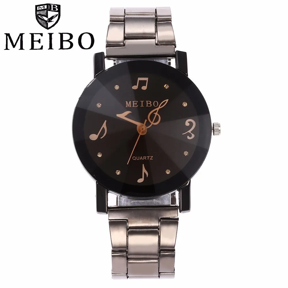 Женские наручные часы MEIBO кварцевые из нержавеющей стали с музыкальными нотами
