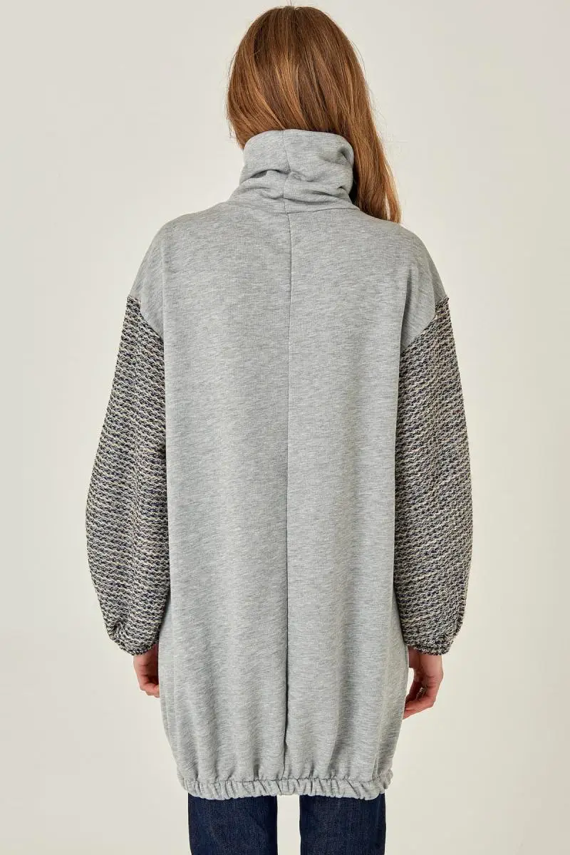 Boutiquen Women Gray Turtleneck Handle Garnili Sweatshirt DM-19k1151 | Женская одежда