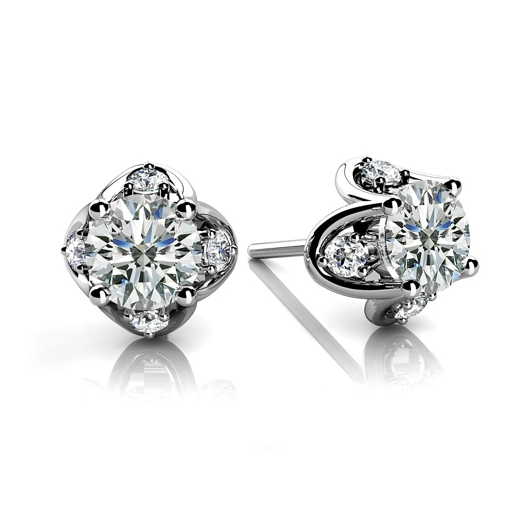 1 08 Ct круглая огранка природных алмазов тюльпан коты серьги в 10 k White Gold (1 карат F G