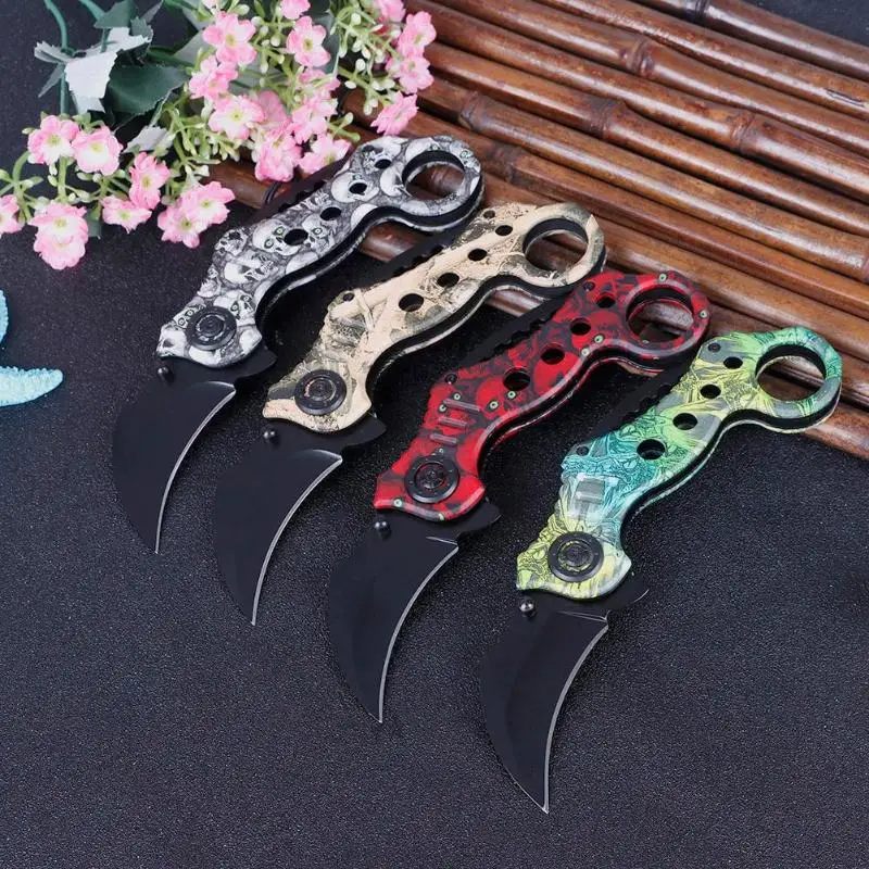 High Carbon Steel Blade Folding Hunting Knives EDC Tools Survival Cutter Fashion personality pattern printing caters 4 Colors | Спорт и