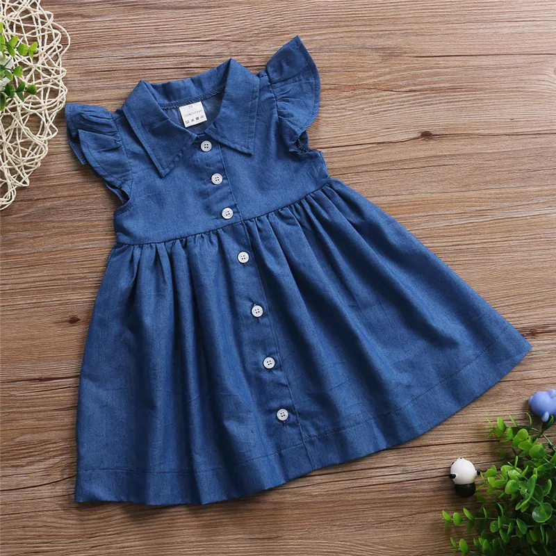 Hot 2019 New Summer Dress Toddler Kids Baby Girls Lovely Birthday Clothes Blue Sleeveless Casual Button Party Beach Dresses | Детская