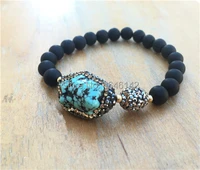 boho pave beads black rock lave stretch bracelet