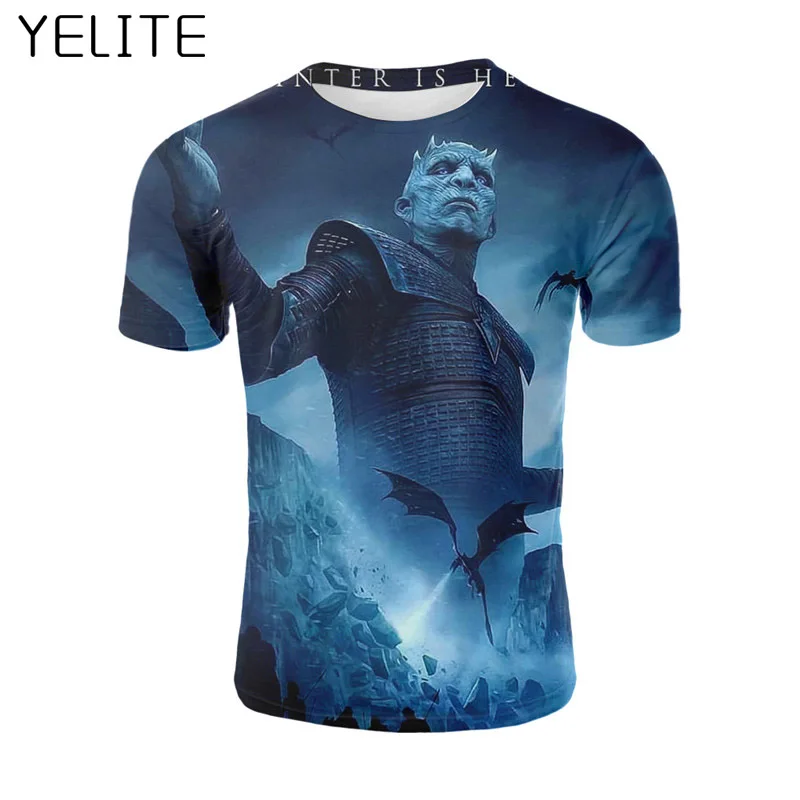 YELITE 2019 новая горячая Футболка Игра престолов футболка ночной король и дракон 3d