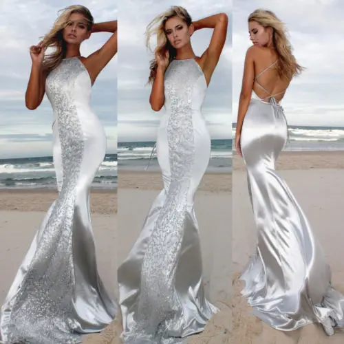 UK Women's Lady Sequin Gown Wedding Evening Party Formal Dress | Женская одежда