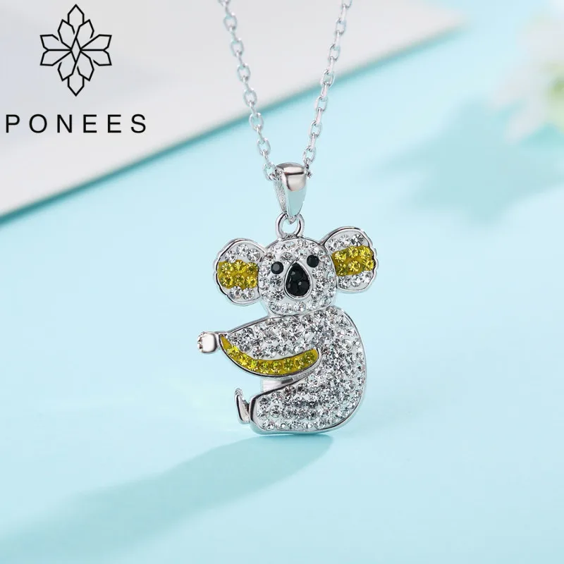 

PONEES 2018 Trendy Kid Jewelry Colorful Pave Setting Lovely Coala Koala Necklace For Girlfriend Little Animal Pendant Jewelry