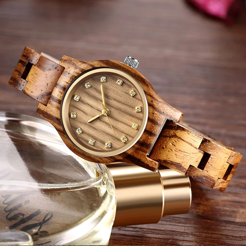 Reloj Femenino новый дизайн деревянные часы женские маленькие золотые стрелка