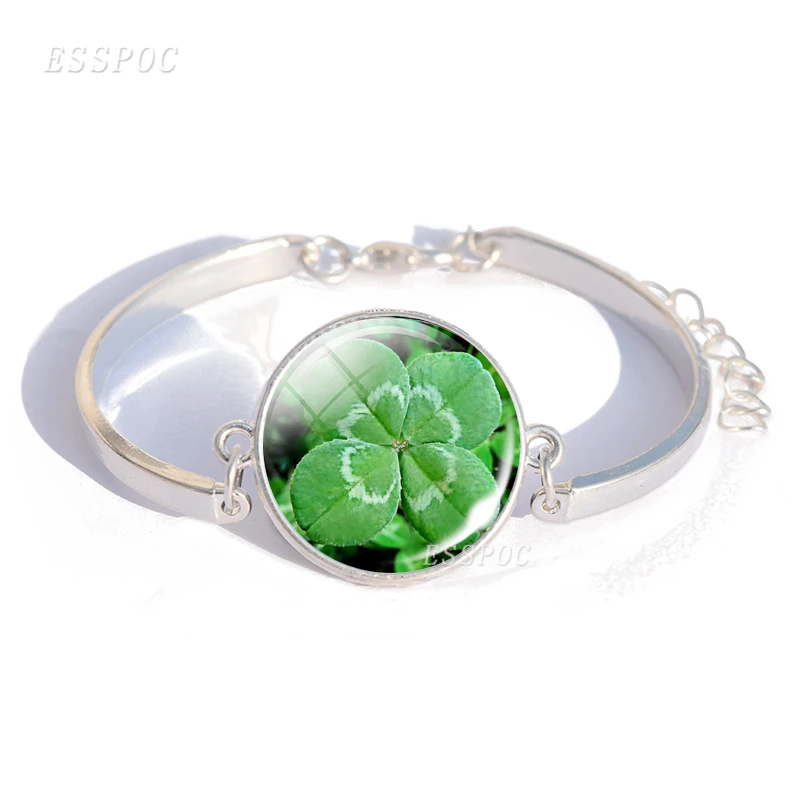 Браслет Shamrock в виде четырехлистного клевера стеклянный купол амулет на удачу