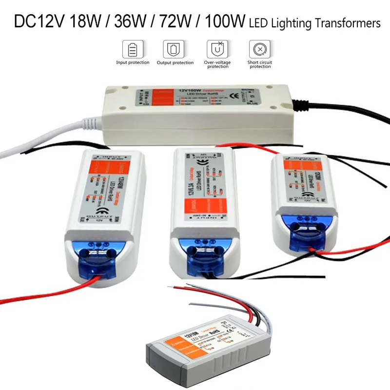 

LED Driver AC 110V 220V to DC12V Led Power Adapter Transformers for LED Strip 18W 28W 48W 72W 100W Power Supply