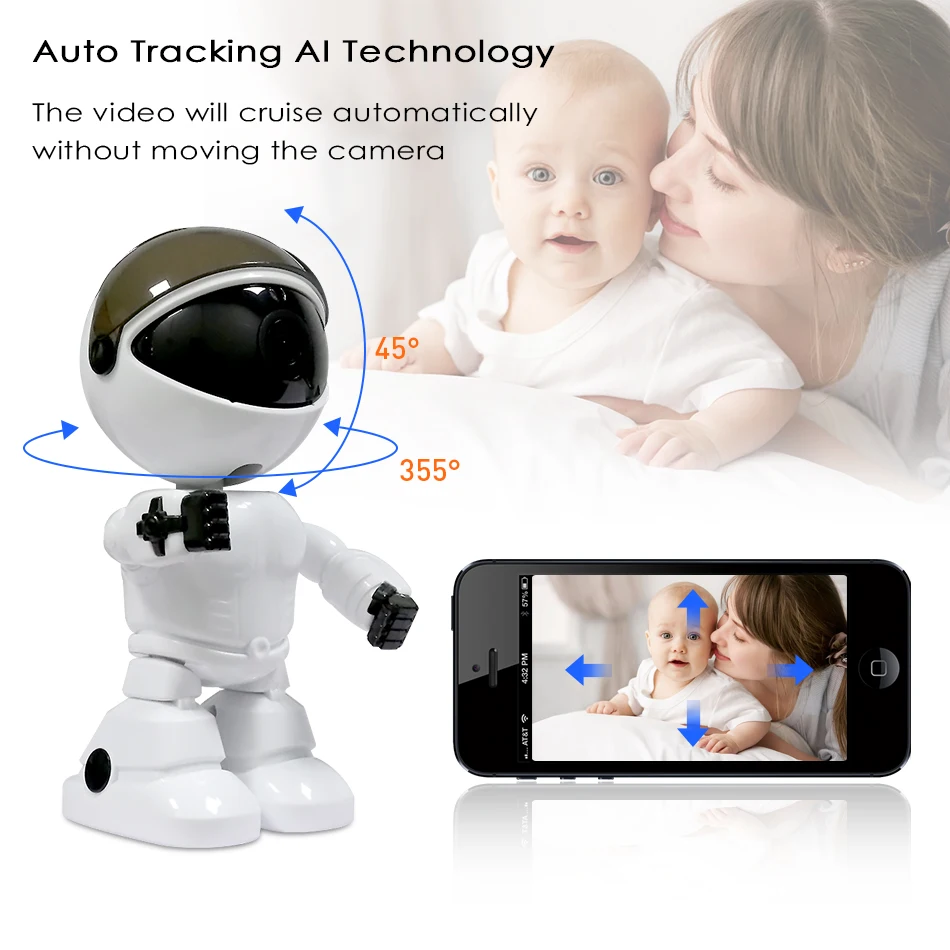 Беспроводная ip камера HD 1080 P робот Wifi ночного видения 2MP Домашняя безопасность
