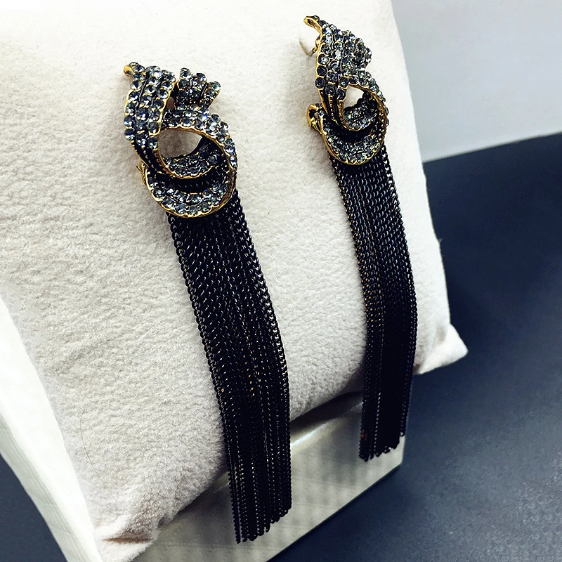 1Pair Flower 2019 New Arrival Long Dangle Rhinestone Wedding Tassel Golden Crystal Vintage Silver Korean Drop Earring | Украшения и
