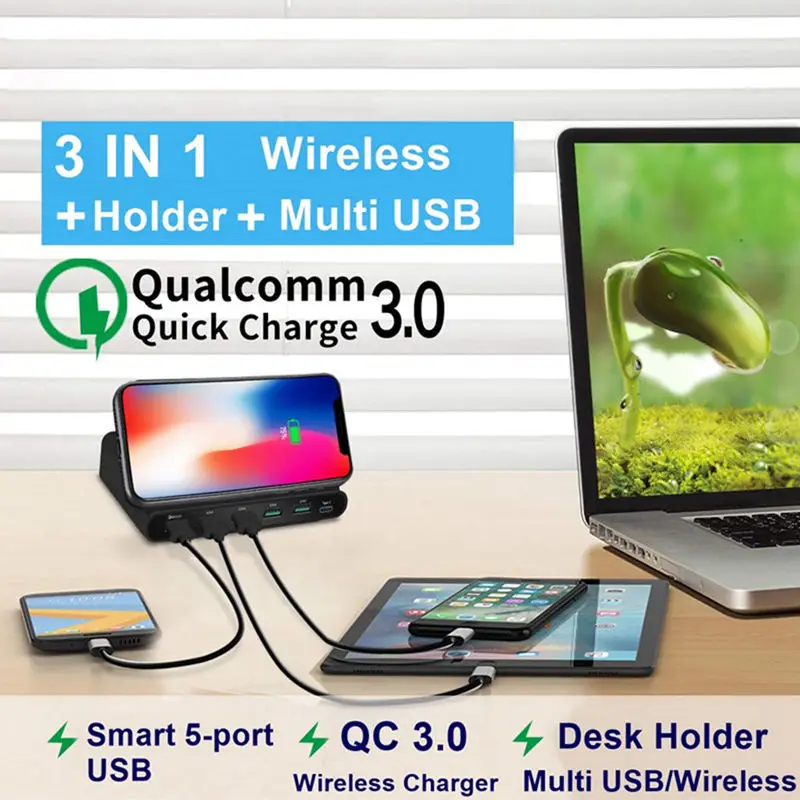 AABB универсальное беспроводное зарядное устройство 7 в 1 Qc 3 0 Quick Charge 5 Usb портов Type C