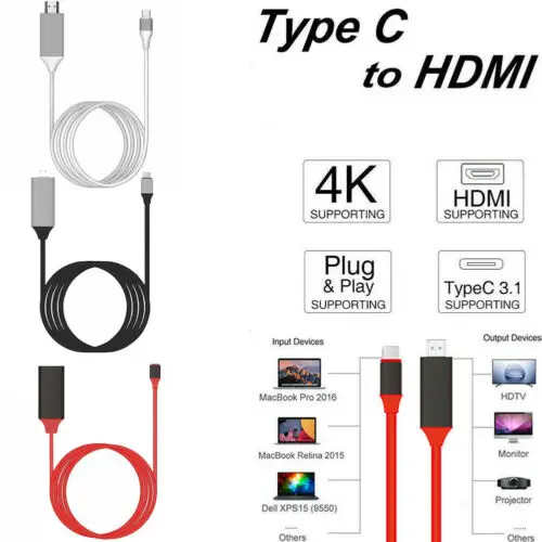 USB C Type к HDMI 4K кабель HDTV TV Цифровой AV адаптер для Samsung Galaxy S8 Macbook 2M| |