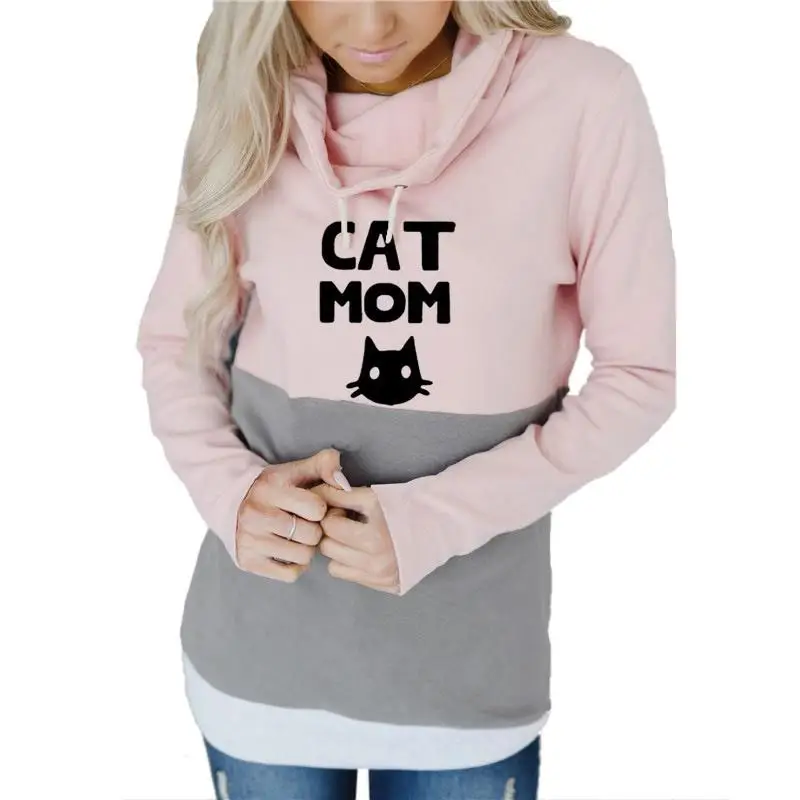 

2018 New Fashion CAT MOM Print Tops Hoodies Women Girls Cotton Thick Loog Sleeve Plus Size Street Sweet Pullovers for Woman