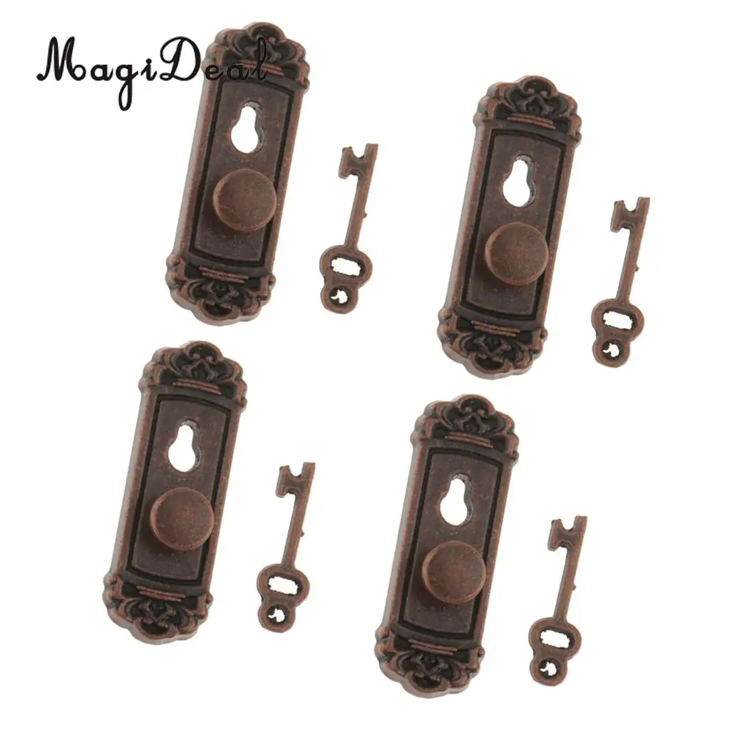 MagiDeal 4 штуки 1/12 кукольный домик миниатюрные винтажные дверные замки с ключами для