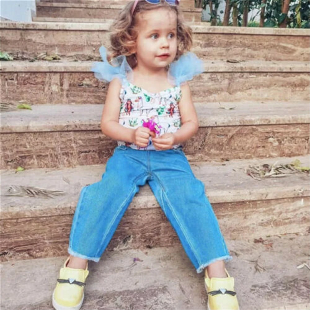 219 г. летняя одежда для маленьких девочек из 2 предметов Топ малышей рубашка штаны