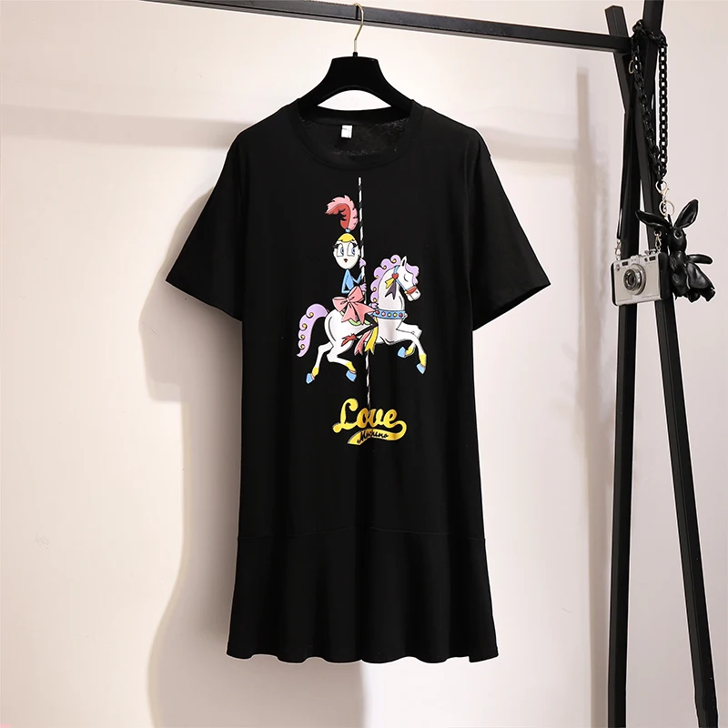 XL 5XL размера плюс женское Хлопковое платье футболка лето 2019 принт с героями