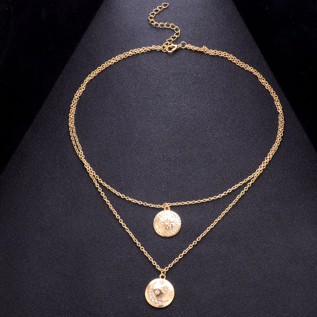 Женское винтажное ожерелье-цепочка Shellhard золотистого цвета с кристаллами Луной и