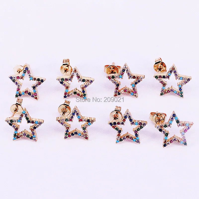 

8Pairs Trendy Micro Pave Rainbow Cz Zirconia Star Stud Earrings for Women Wedding Party Jewelry