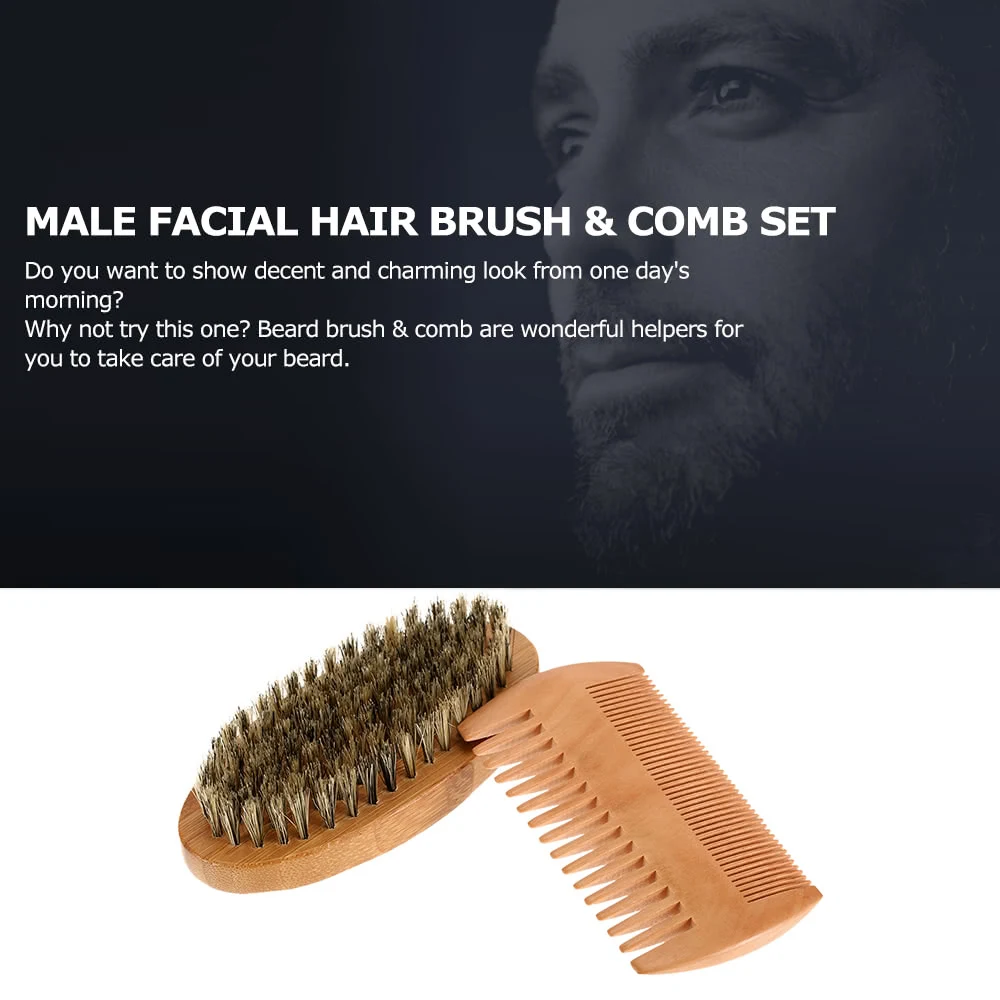 Brush &amp Comb Kit Boar Bristles Mustache Shaving Bamboo Beard Male Facial Hair Set | Красота и здоровье