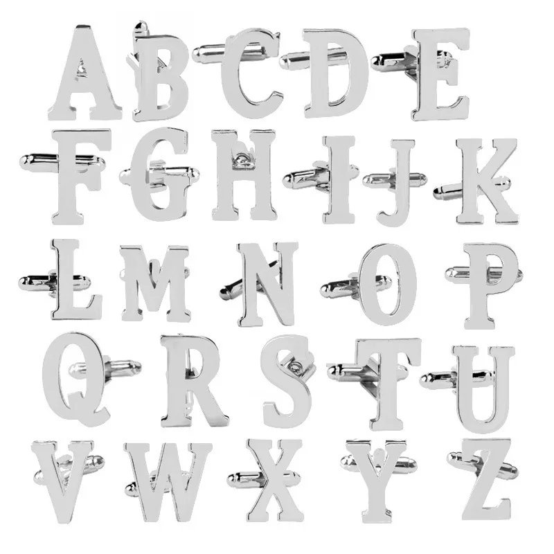 

A-Z Initial Alphabet Silver Color Letter Men Cufflinks High Quality Cuff Buttons Wedding Male Business Shirts Cufflink