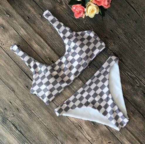 Женский комплект бикини в клетку с эффектом пуш-ап 4 цвета пляжный купальный