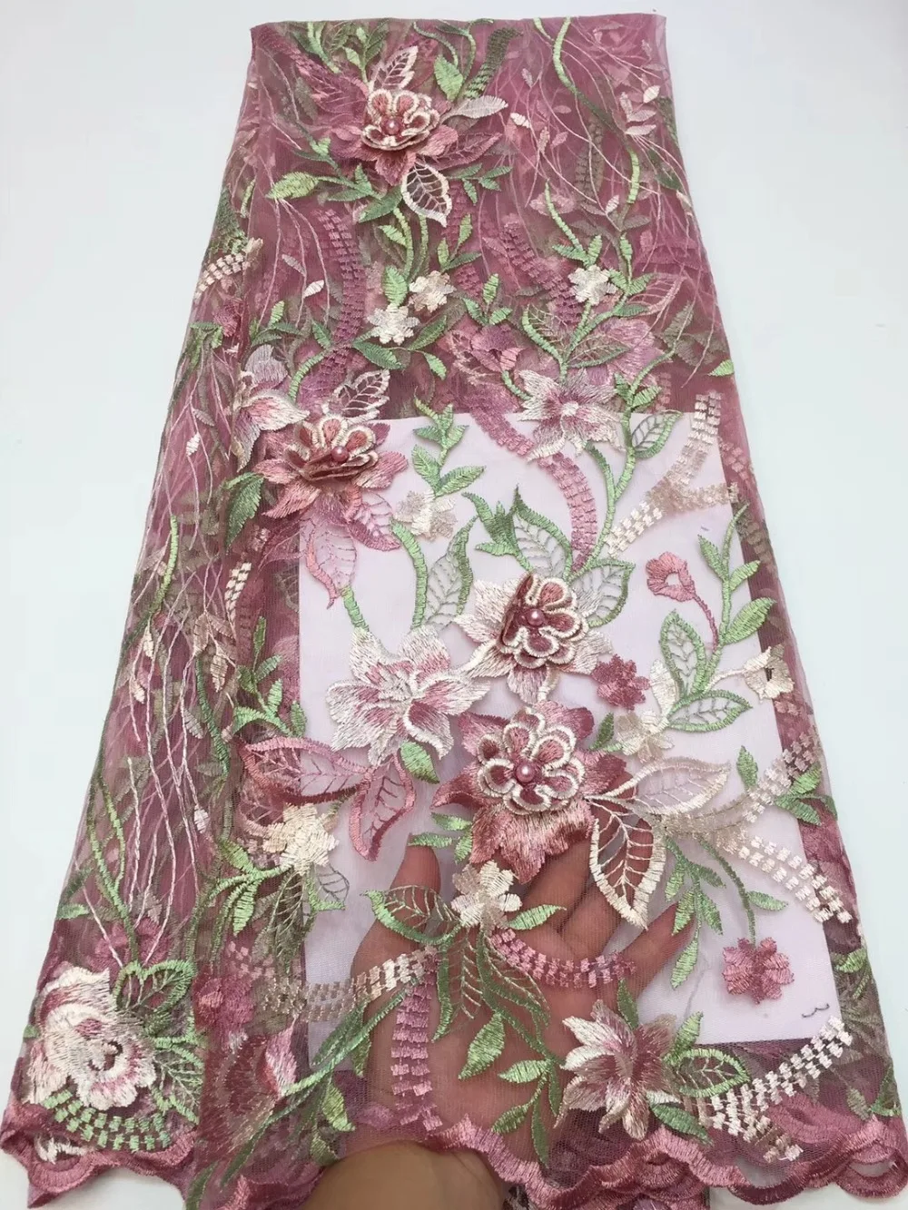 

Hot french Nigerian beaded 3D flower lace African embroidery 3D lace fabric high quality Swiss guipure french tulle lace fabric