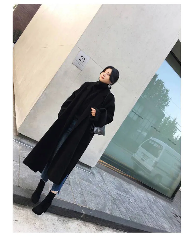 Office Lady Solid Long Coat for Women Slim Fashion Wool and Jacket Lace-up Clothes 2018 | Женская одежда