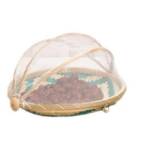 handmade bamboo storage basket round anti mosquito dustproof food cover mesh drying basket fruit vegetable tray