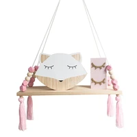wooden wall shelf hanging tassel children baby nordic style wall frame pink children room kids clothing store display stand