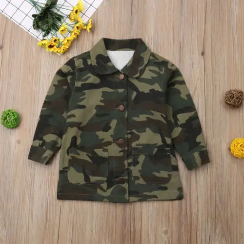 Pudcoco Fashion Jackets Toddler Kids Girls Camouflage Button Basic Heart Back Jacket Coat 2018 New Autumn Outfit Clothes 2-8T | Детская