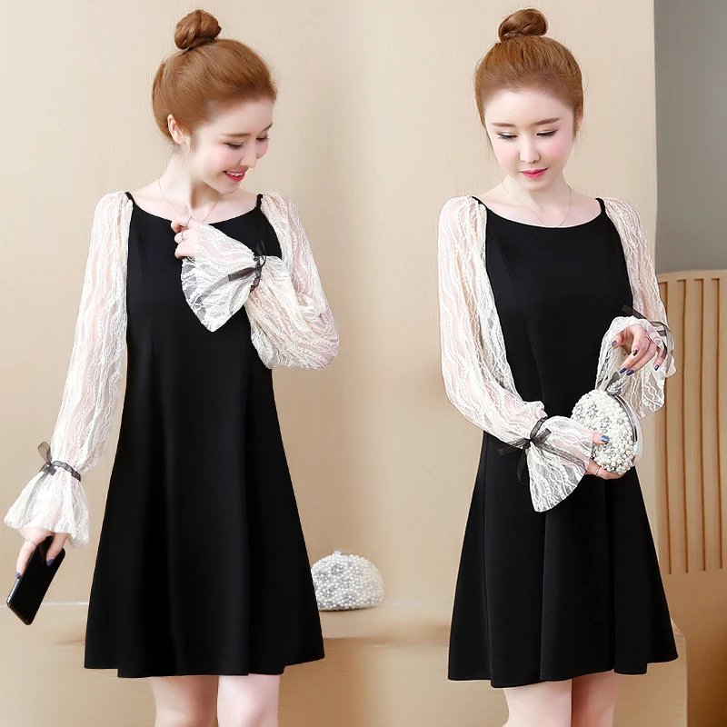 5XL кружевное платье женское 2019 весеннее Новое Женское с длинным рукавом и круглым