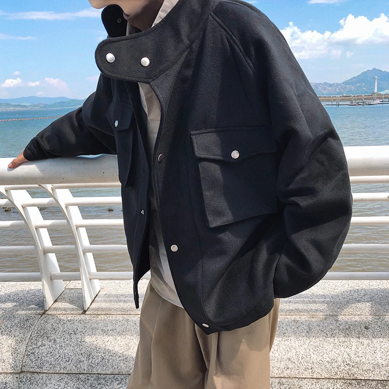 2018 Autumn And Winter New Fashion Men's Student Jacket Tide Solid Color Sports Shirt Camel / Black M-2XL | Мужская одежда