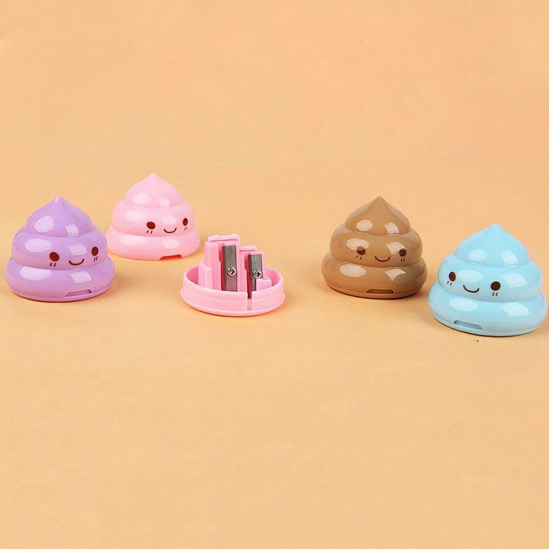 AAAJ-3PCS Cute Creative Pencil Sharpener 2 Holes Pattern of Poop-Random Color | Канцтовары для офиса и дома