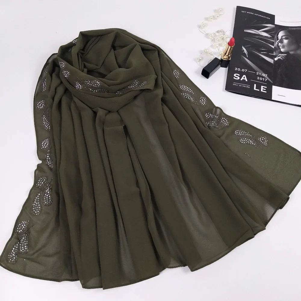 H1300a новейший большой размер пузырь шифон мусульманин длинный шарф со стразами